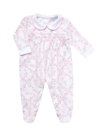 Pink Bears Trellace Smocked Footie