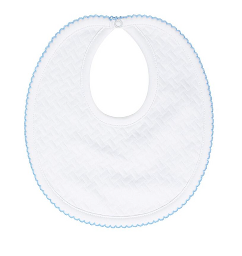 Basket Weave Baby Bib Blue Picot Trim