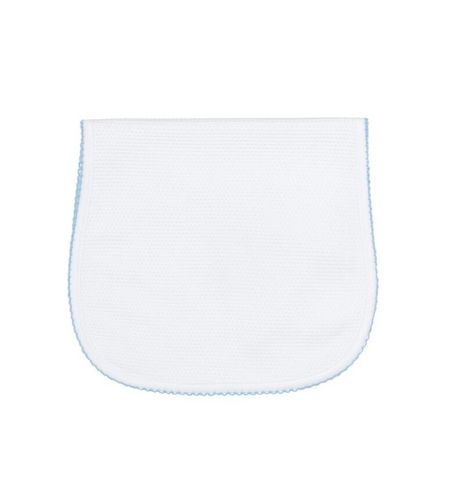 White Bubble Baby Burp Cloth Blue Picot Trim