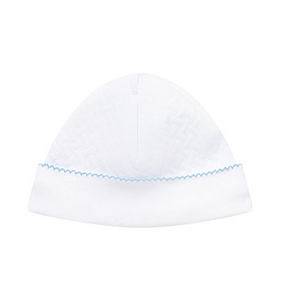 Basket Weave Baby Hat Blue Picot Trim