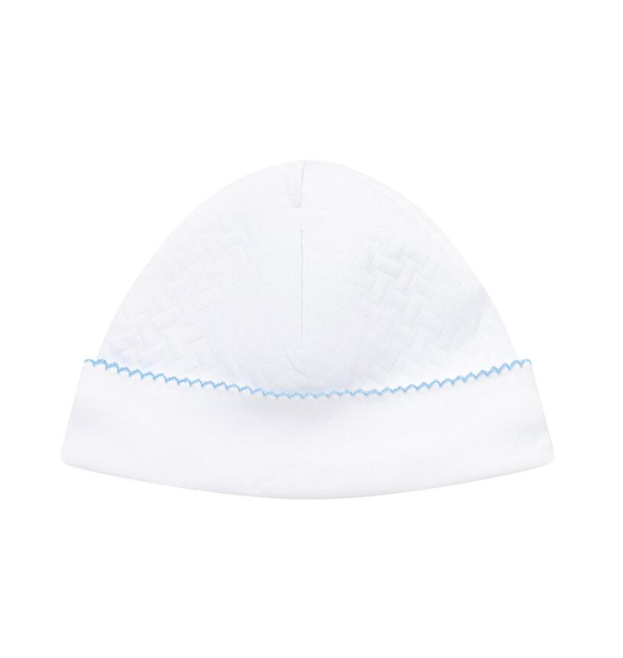 Basket Weave Baby Hat Blue Picot Trim