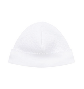 Basket Weave Baby Hat White Picot Trim