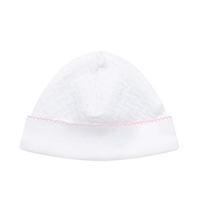 Basket Weave Baby Hat Pink Picot Trim
