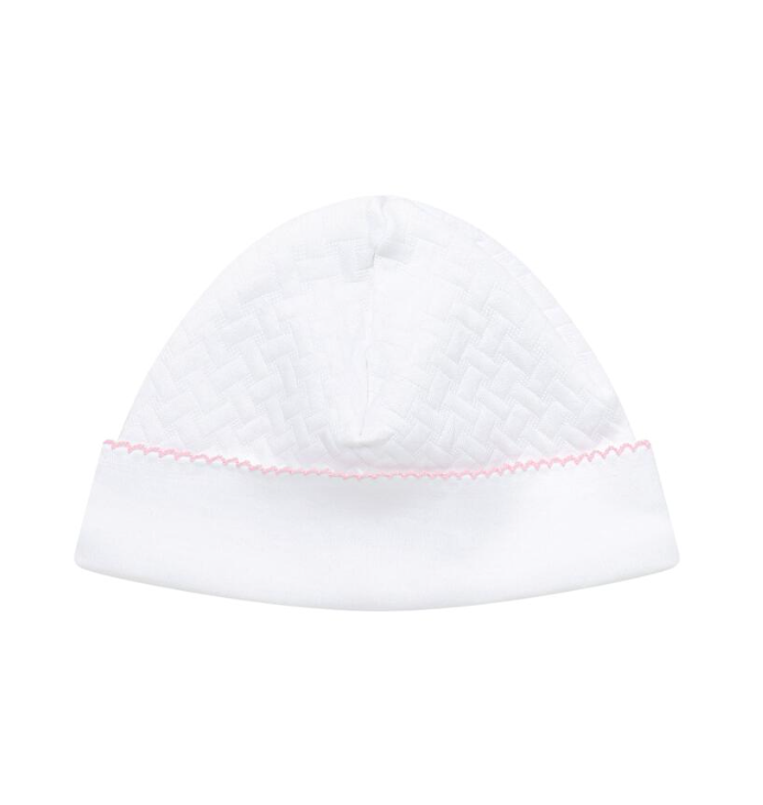 Basket Weave Baby Hat Pink Picot Trim