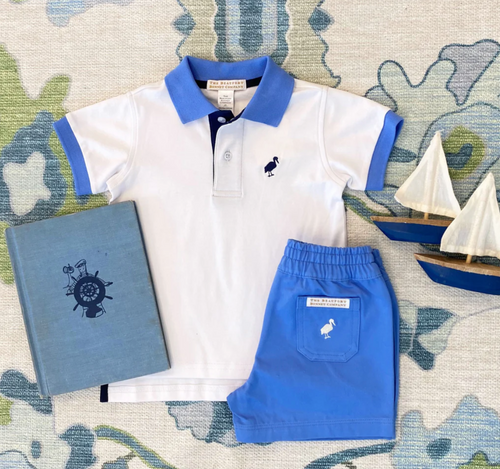 Prim & Proper Polo Worth Ave. White with Sunrise Blvd Blue