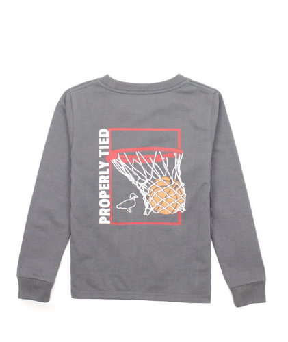 Boys Swoosh LS Battleship Grey