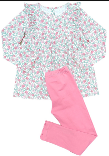 *PRE SALE* Harper Legging Set (Green and Pink Floral Top with Pink Leggings)