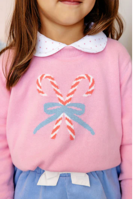 Isabelle's Intarsia Sweater Hamptons Hot Pink with Candy Cane Intarsia