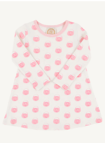 Long Sleeve Polly Play Dress Vintage Prep Pumpkin Pails with Sandpearl Pink