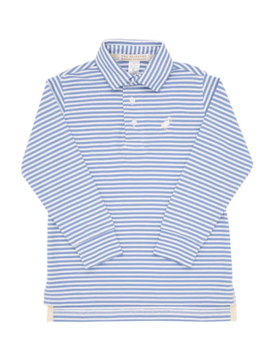 Prim and Proper Polo LS Park City Periwinkle Stripe