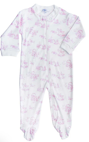 Pink Toile Zipper Footie