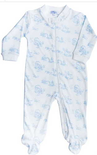 Blue Toile Zipper Footie