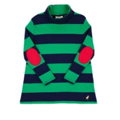 Tenley Tunic Kiawah Kelly Green & Nantucket Navy Stripe with Richmond Red Elbow Patches