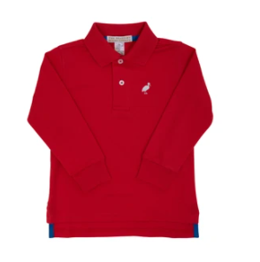 Long Sleeve Prim & Proper Polo Richmond Red with Worth Avenue White Stork