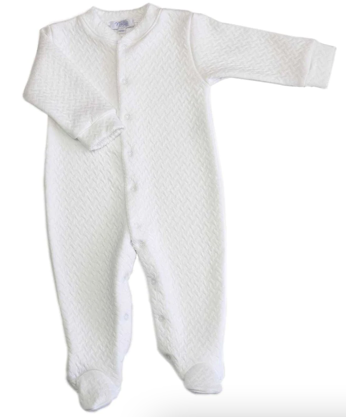 Basket Weave Baby Footie White picot