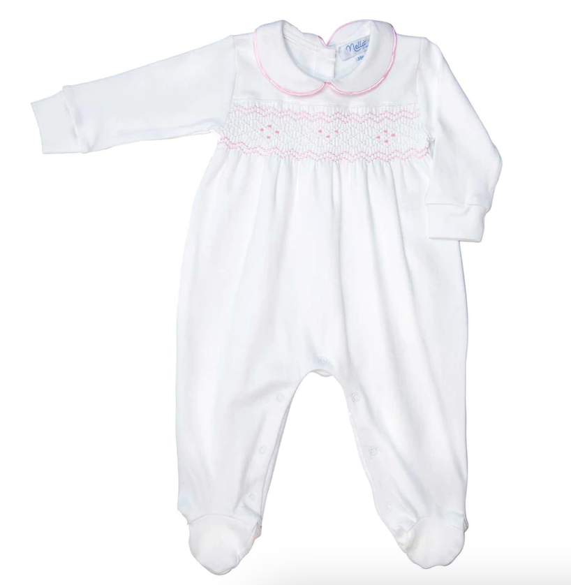 White Smocked Baby Girl Footie