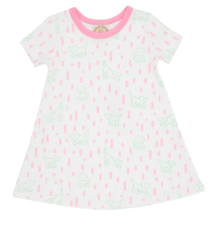 Polly Play Dress Short Sleeve Puppy Paw-ty (Girl)/Hamptons Hot Pink