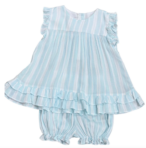 Madison Bloomer Set-Blue Stripe Gauze